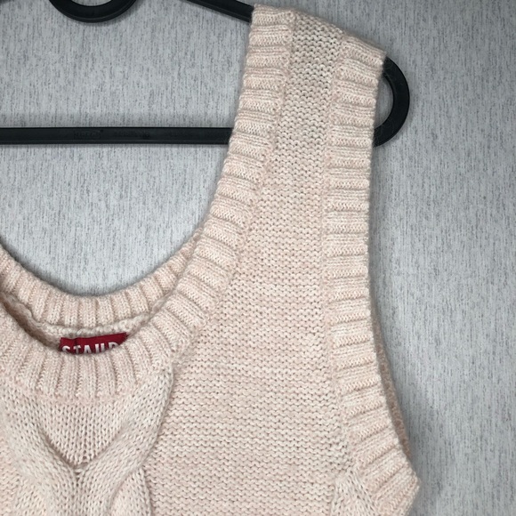 STAUD Kind Top L Cable Knit Sleeveless Cropped Wool Mohair Blend Sweater Ivory - Picture 4 of 13